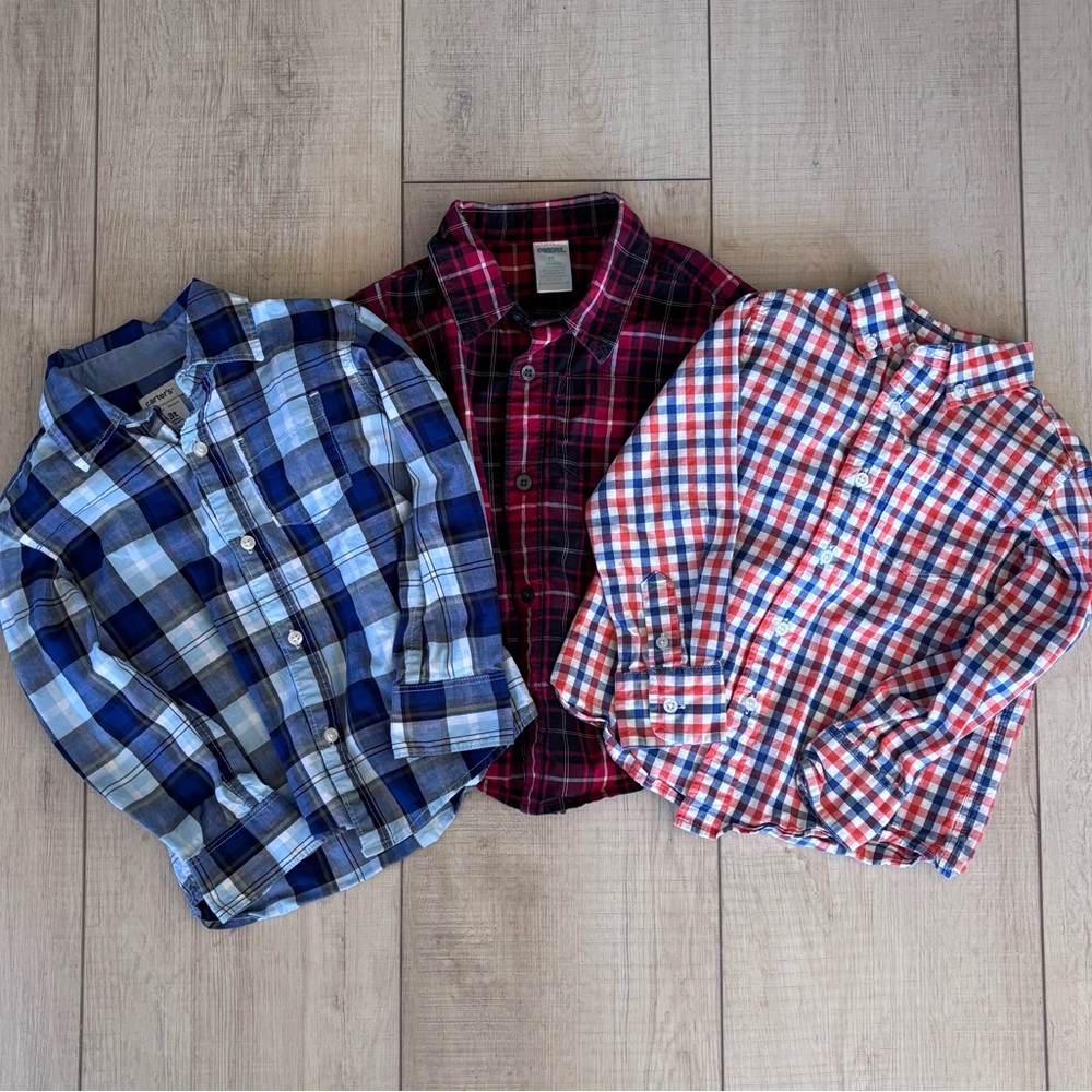 Carter's Plaid Button-Up Shirt Trio in Blue, Red & Multi-Color